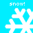 Four white pixelated snowflakes on a bright blue background with "snow!" text above and below each, arranged in a