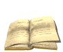 Animated sequence of an open book with aged pages turning through multiple positions against a white background.