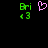 Green pixelated text 'Bri' and '3' with a pink heart symbol on black background, showing animation where the heart appears.