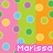 Pixelated icon with three vertical color bands—pink, green, orange—each containing circular dots of various colors and sizes; pink band has blue, yellow, purple dots; green band has light blue, dark green dots; orange band has yellow, green dots; bottom right corner displays "Morissa" text in white pixel font on pink background.