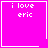 Four identical pink squares with white borders display "i love eric" text, each containing a distinct small symbol in the bottom-right corner.