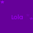 Purple background with repeated 'Lola' text and scattered purple stars, featuring a static of text and star clusters