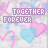Pixelated icon with 'TOGETHER FOREVER' text above overlapping pink and light blue hearts on a white background.