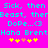 Pixelated cyan text on bright pink background with yellow and orange star-like symbols below.
