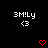 Pixelated white text '3M!Ly' and '<3' above red pixel hearts on black background, with identical left and right sides.