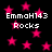 Black background with pink stars and repeated white text reading "EmmaH143 Rocks" in pixelated font.