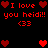 Red pixelated text and heart symbols on a black background, with repeated phrases 'I love you heidi!!' and '<33' surrounded by hearts.