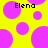 Yellow background with scattered pink circles and two instances of the text 'Elena' in black pixelated font.
