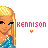 Pixelated character with blonde hair and blue dress, name 'KENNISON' in red text below, heart symbol changes from orange to black between frames.