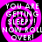 Four identical display a black and pink spiral with white text reading "YOU ARE GETTING SLEEPY! NOW ROLL OVER!" in pixelated font