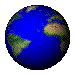 A rotating blue globe with green and brown landmasses, showing different continents across four of each