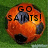 Two pixelated soccer balls on green grass background with text overlays: 'GO SAINTS!' on left and 'SAINTS ROCK!' on right.