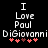 Pixelated text reads "I Love Paul DiGiovanni" with red heart symbols below, displayed in two identical side-by-side frames on a black background.