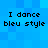 Blue pixelated background with repeated text "I dance bleu style" in black pixelated font across four identical sections.