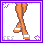 Pixel art of a woman with brown curly hair and blue eyes in various poses, including full-body and close-up views, alongside text displaying 'starry eyed' in purple.