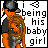 Pixel art buddy icon showing a cartoon couple with text "i <3 being his baby girl" on white background.