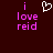 A dark red background displays two side-by-side text arrangements with pink pixelated letters; the left arrangement includes a white heart symbol above 'i love reid' while the right lacks it.
