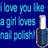 Pixelated blue text on dark blue background with a bottle of nail polish on the right side.