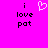 Pixelated text and heart symbol on bright pink background with black lettering.