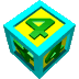 identical cyan cubes with yellow faces displaying green number 4s, each cube rotated to show different visible sides