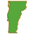 Green pixelated shape resembling Vermont's outline with brown and orange border pixels on a gray background.