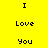 Yellow background with black text 'I Love You' arranged in a , alternating between solid yellow and bright pink horizontal bars