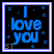 Animated contact sheet showing four frames of a pixelated buddy icon with blue and pink text on black background, featuring "I love you" in top-left frame and "MOM" in bottom-right frame.
