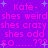 Purple background with pink text repeating 'Kate- shes weird shes crazy shes odd so...???', surrounded by light blue plus signs.