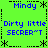 Green background with blue text and black asterisk borders, displaying repeated 'Mindy' and 'Dirty little SECRER^T' phrases in a