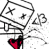 A black-and-white animated contact sheet showing a character holding a box with symbols, throwing objects, and multiple instances of the word 'BANG!' in motion trails.