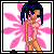 Pixelated character with blue hair and orange outfit stands on left side of pink flower background, text reads 'I'm a Virgin but this is a old icon'
