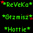 Green text names with red stars on black background, arranged in a pattern. Some alternate between two distinct name sets