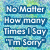Static image with blue text on a pixelated green and blue background displaying apology-related phrases.