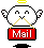 A 4-frame animated contact sheet of a pixelated white angelic character holding a red 'Mail' sign with yellow ropes, showing variations in wings, halo, and mouth across frames.