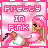 Pixel art contact sheet of six identical animated frames showing a cartoon girl in pink attire with text "PRETTY IN PINK" on a pink background.