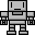 Pixelated robot figures in gray tones arranged in a , each with distinct arm and leg positions