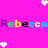 Pixelated text 'Rebecca' repeats in rainbow colors on a bright pink background with scattered white hearts, partially cropped at bottom right.