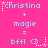 Pixelated text on a bright pink background with light blue and white elements, showing repeated phrases 'christina + magie = bffl <3' across three
