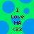 Green background with blue circles, black text reading "I Love MA <33" in pixelated font.