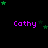 Purple text 'Cathy' appears multiple times on a black background with green star shapes scattered around.