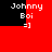 Red and black pixelated icon with white text "Johnny Boi =]" repeated in four positions, featuring a central red area bordered by black sections.