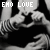 repeated black-and-white hand images forming a heart shape, with 'EMO LOVE' text above each in varying red and white colors