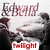 A pixelated image of a person with the name 'Edward' in red script above, featuring changing text below: 'twilight', three red hearts, and 'my addiction.'