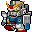 Four pixelated anime-style mecha icons arranged in a , each with distinct pose variations showing different arm and leg positions