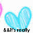 Two side-by-side blue heart-shaped icons with pixelated text below each, one showing a pink vertical bar on the right edge.
