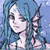 Static pixelated icon of a stylized female face with blue hair and pink accents against a light blue background, rendered in low-resolution 256x256 pixels.