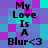 Pixelated text 'My Love Is A Blur<3' on a of cyan, purple, and magenta squares with slight color shifts across frames