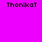 Pixelated text "Thonikat" appears in multiple positions on a bright pink background with light blue rectangular shapes.