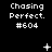 Black background with white pixelated text 'Chasing Perfect. #604' repeated across three , each containing a distinct animated symbol above the text