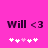 Pixelated text 'Will <3' on bright pink background with white and light pink heart symbols below, two identical frames side-by-side.